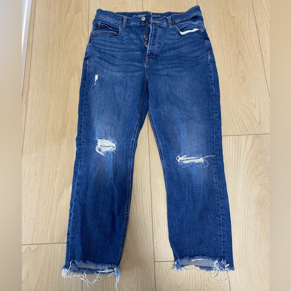 Old Navy Dark Blue Distressed Boyfriend Jeans